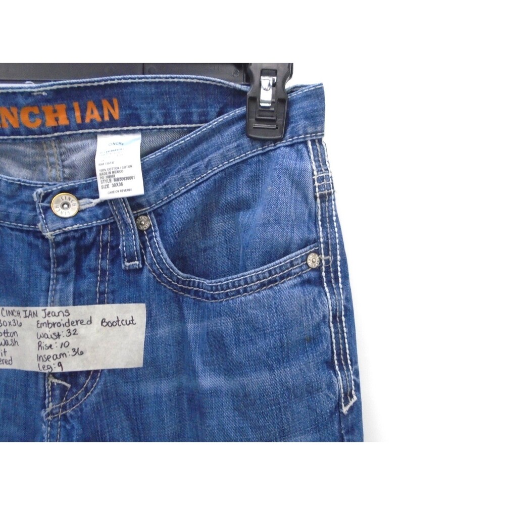 Cinch Ian Men's Jeans Size 30 (32x36) Slim Fit Bootcut Medium Wash Embroidered - Picture 6 of 11